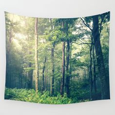 Inner Peace Wall Tapestry, woodland decor, rustic, cabin art, woods, forest, fog, trees, home decor