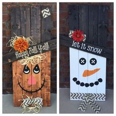 Reversible Scarecrow Snowman Pallet Sign by SouthernGritDesign