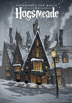 Hogsmeade Travel Poster - A gallery-quality illustration art print by Nicolas Rix for sale.