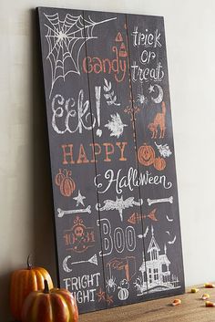 Trick or treat, smell my feet, give me something good to??EK! With its festive hues and spooky catch phrases, Pier 1?? wooden Chalkboard Wall Decor is a great way to welcome guests to your next Halloween soiree.