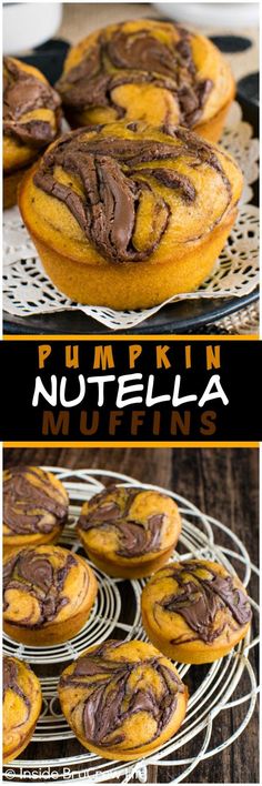 Pumpkin Nutella Muffins - soft pumpkin muffins with a chocolate swirl makes a delicious breakfast recipe for the fall